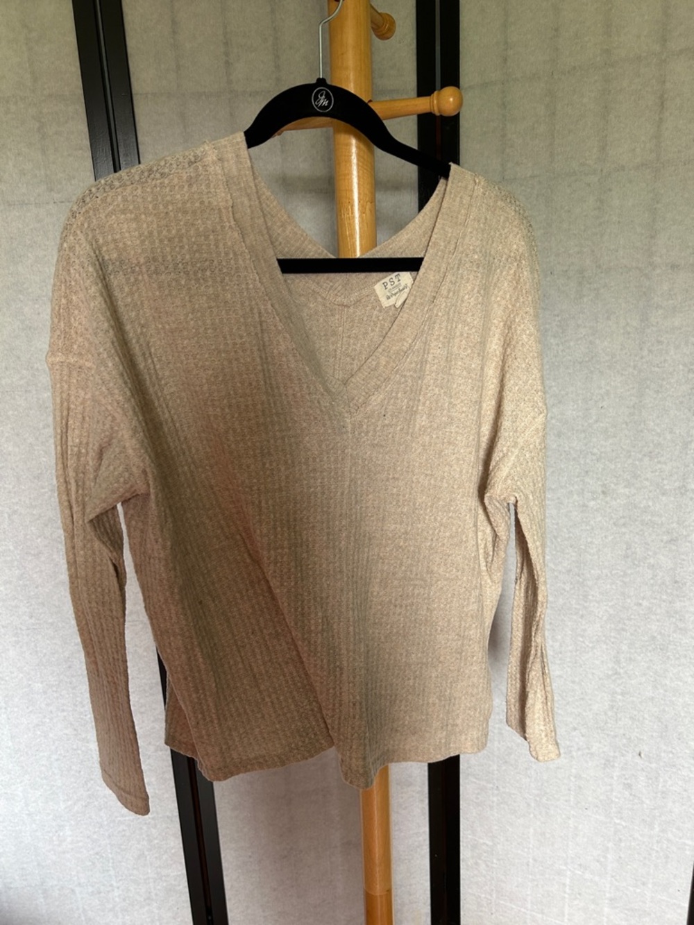 Project Social T Beige Ribbed V-Neck Sweater